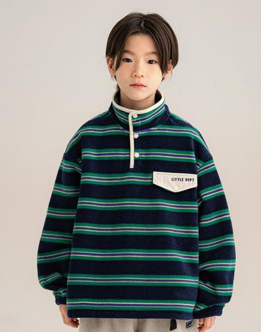 패턴 플리스 아노락 티셔츠 Navy