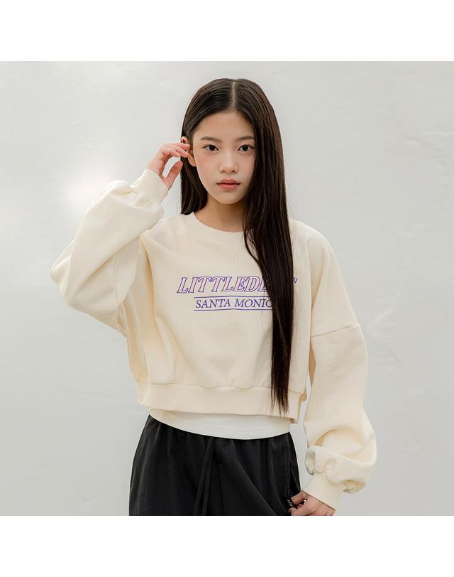 리틀뎁 선데이 로고 크롭 맨투맨 Ivory 착용컷