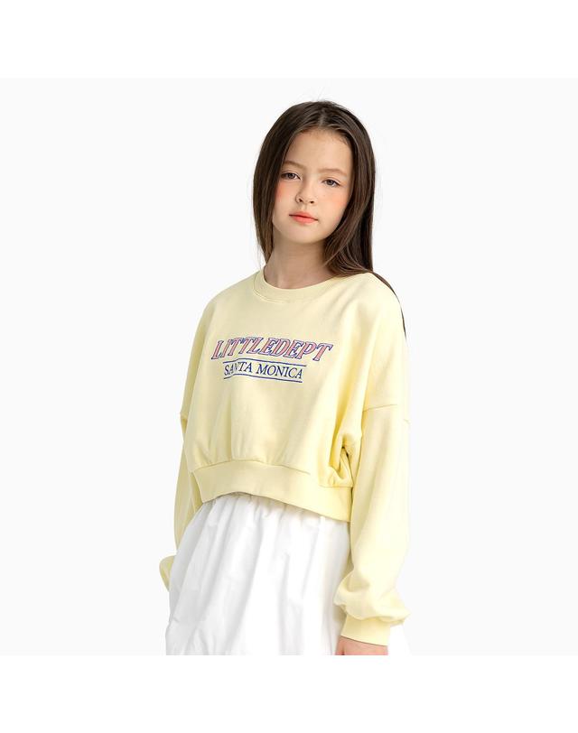 리틀뎁 선데이 로고 크롭 맨투맨 Yellow 착용컷