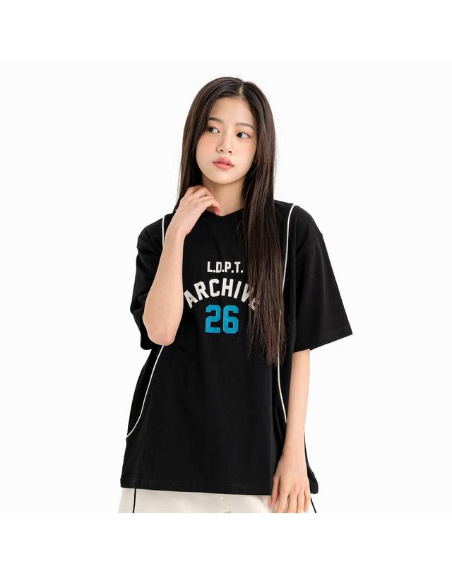 리틀뎁 라이너 파이핑 티셔츠 Black 착용컷