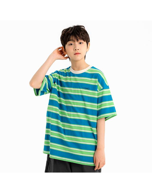 리틀뎁 보더 스트라이프 티셔츠 Green 착용컷
