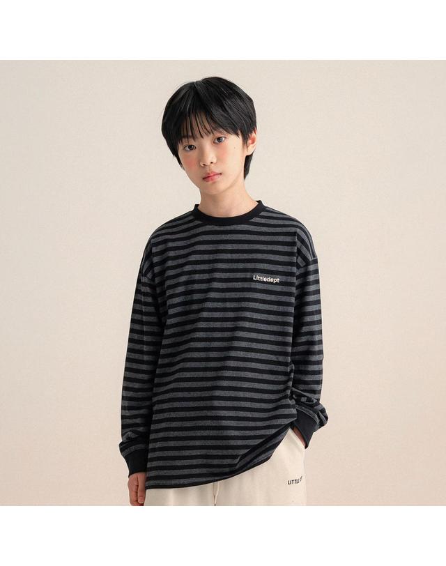 리틀뎁 심플 스트라이프 티셔츠 Cblack 착용컷