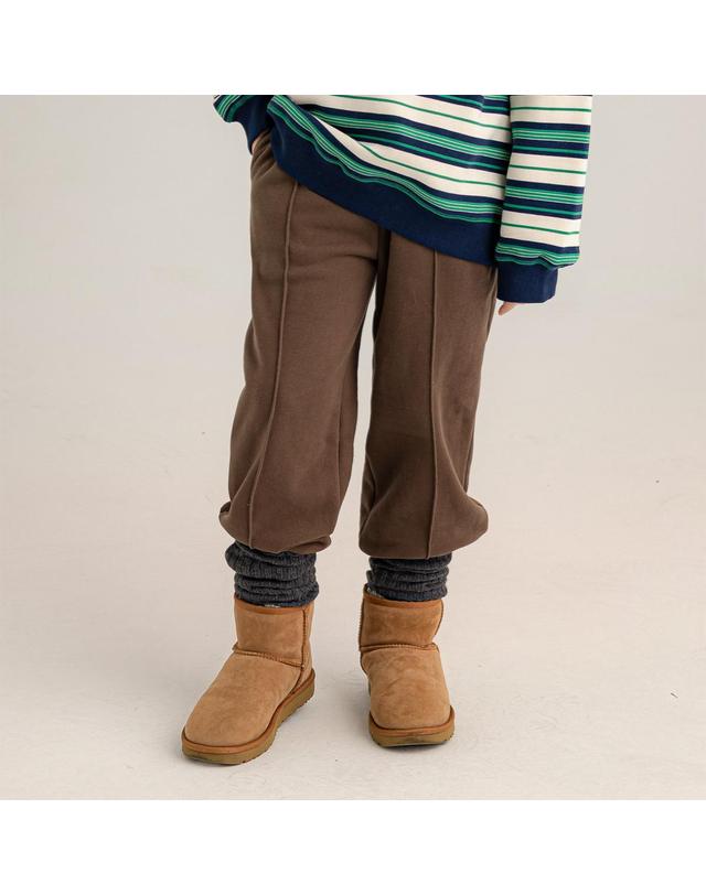 리틀뎁 스테디 핀턱 기모 조거 팬츠 Brown 착용컷