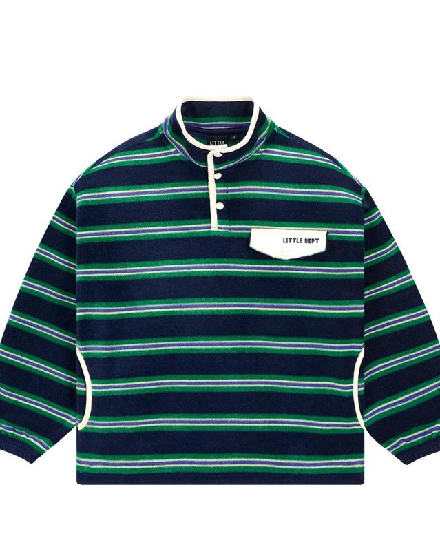 리틀뎁 패턴 플리스 아노락 티셔츠 Navy 착용컷