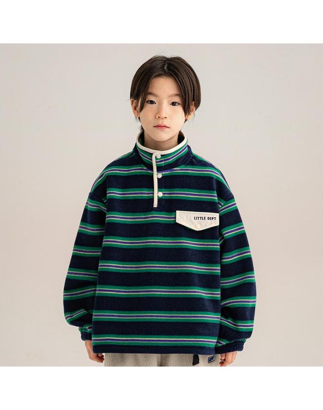 리틀뎁 패턴 플리스 아노락 티셔츠 Navy 착용컷