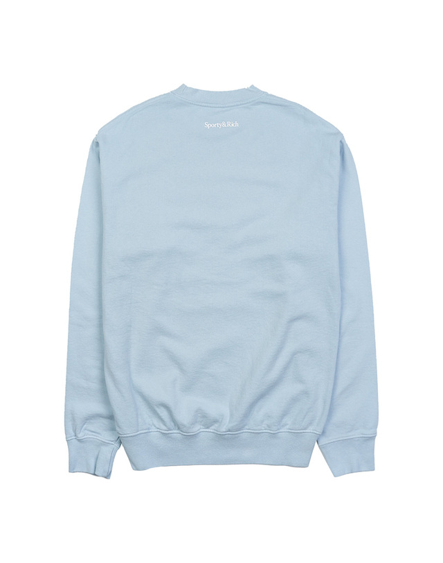 스포티앤리치 [스포티앤리치] 웰니스 클럽 맨투맨 WELLNESS CLUB FLOCKED CREWNECK BABY BLUE WHITE 착용컷