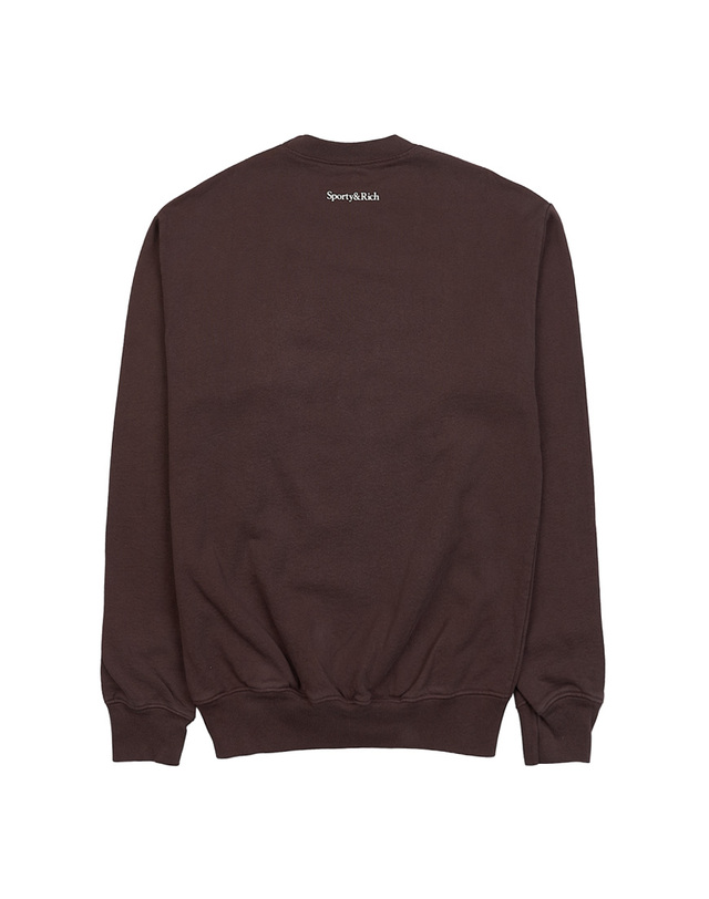 스포티앤리치 [스포티앤리치] 웰니스 클럽 맨투맨 WELLNESS CLUB FLOCKED CREWNECK CHOCOLATE CREAM 착용컷