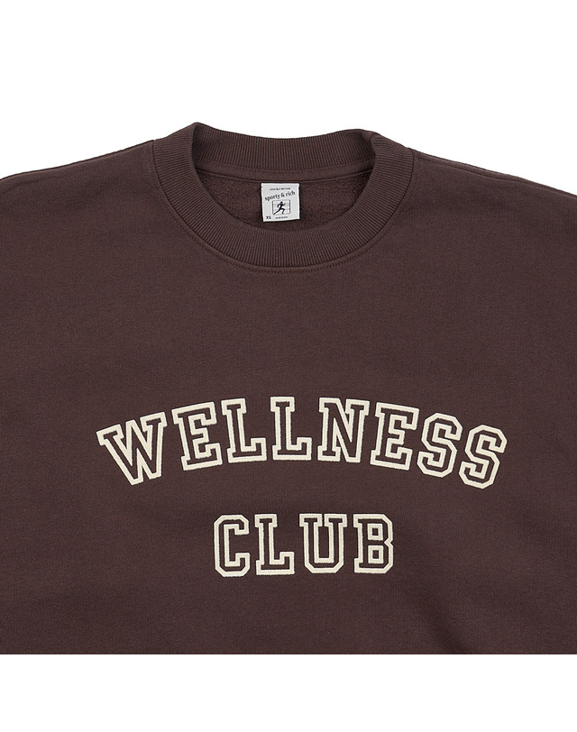 스포티앤리치 [스포티앤리치] 웰니스 클럽 맨투맨 WELLNESS CLUB FLOCKED CREWNECK CHOCOLATE CREAM 착용컷
