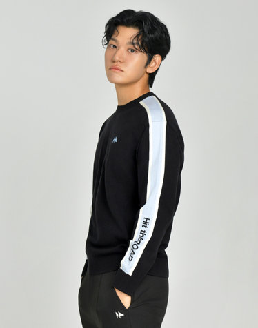 [Soft Warm] 블랙 남성 라인 배색 포인트 긴팔 라운드 니트