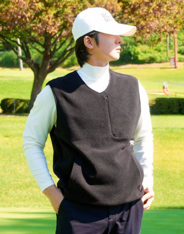 [Soft Warm] 블랙 남성 히든 포켓 포인트 플리스 베스트