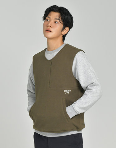 [Soft Warm] 다크카키 남성 히든 포켓 포인트 플리스 베스트