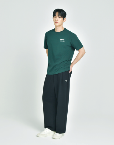 [루즈핏] 다크그린 남성 Double 그래픽 라운드 반팔티