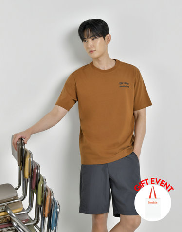 [쇼핑백동봉][루즈핏] 브라운 남성 Double 그래픽 라운드 반팔티