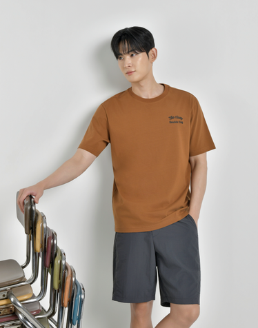 더블플래그 남성 [루즈핏] 브라운 남성 Double 그래픽 라운드 반팔티