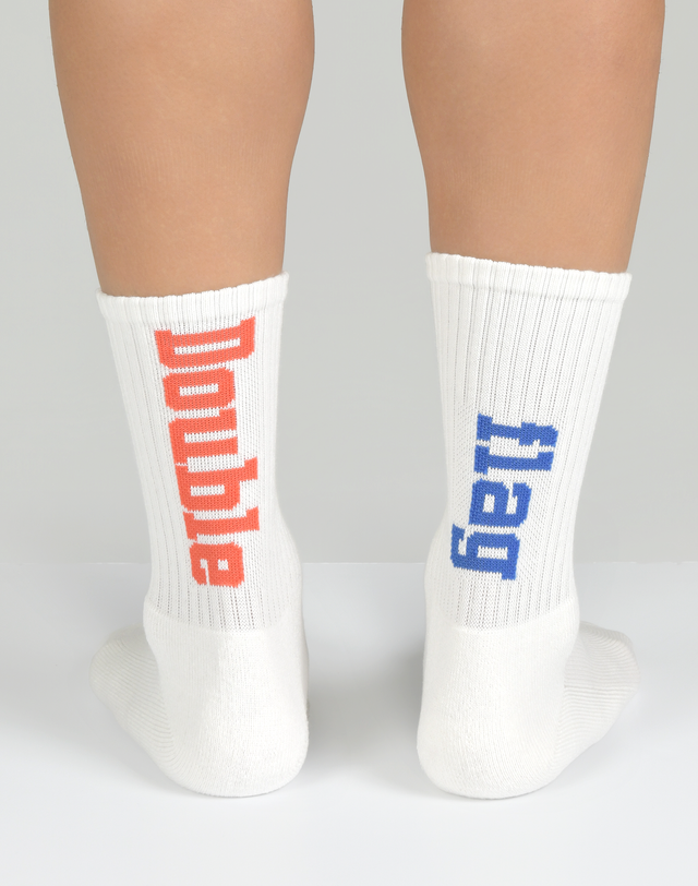 더블플래그 남성 [300 SIZE] 오렌지 남성 듀얼레터 소프트 쿠션 BIG SIZE 크루삭스 착용컷