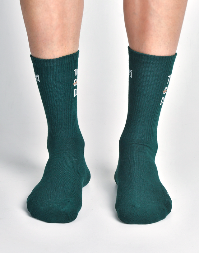 더블플래그 남성 [Fresh-Step] 다크그린 남성 슬로건 포인트 소프트쿠션 크루삭스(지아이_온) 진한 초록 착용컷