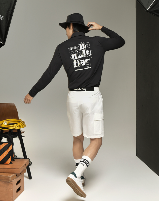 더블플래그 남성 [기능성/필수템] 블랙 남성 스트레치 라운딩 그래픽 긴팔 카라 티셔츠 착용컷