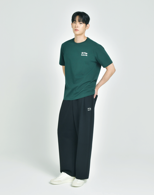 더블플래그 남성 [쇼핑백동봉][루즈핏] 다크그린 남성 Double 그래픽 라운드 반팔티 진한 초록 착용컷