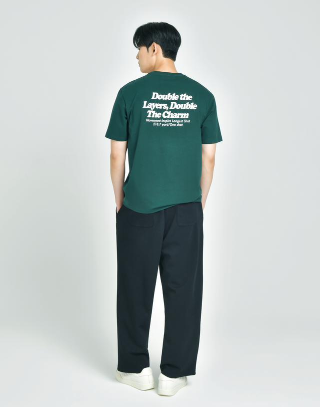 더블플래그 남성 [쇼핑백동봉][루즈핏] 다크그린 남성 Double 그래픽 라운드 반팔티 진한 초록 착용컷