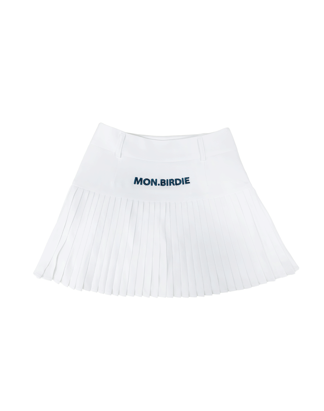 몽버디골프 SLIM PLEATS EMBROIDERED 슬림 플리츠 자수 스커트 WHITE 착용컷