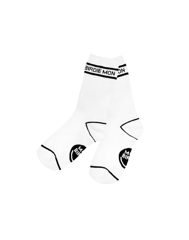 몽버디골프 LINE BLOCK 스크립트 미들 양말 WHITE 착용컷