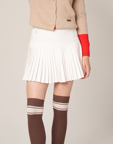 WARM PLEATS EMBROIDERED 기모 자수포인트 스커트 WHITE
