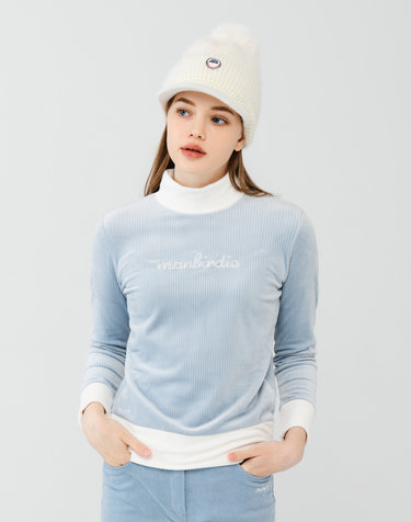 SOFT VELVET STRETCH 벨벳 골지 모크넥 기모 티셔츠 _BLUE