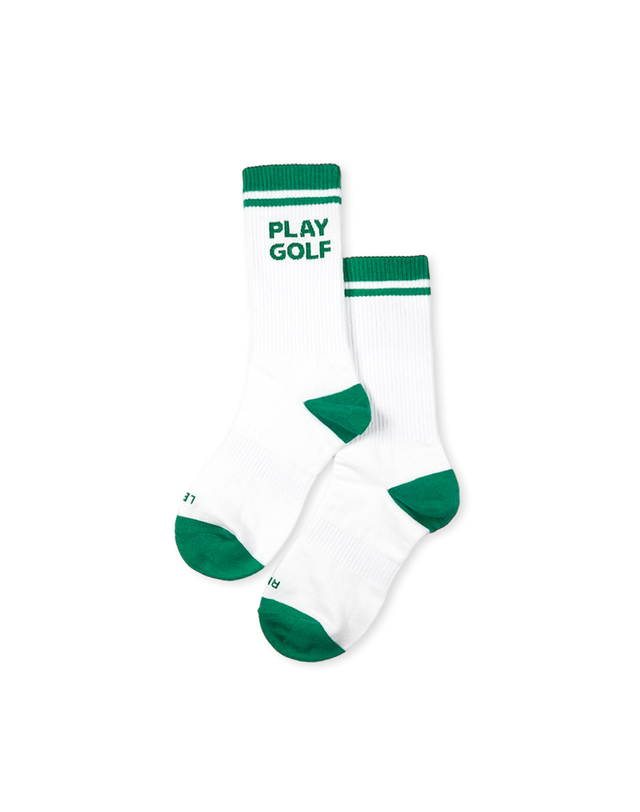 몽버디골프 DOUBLE LINE SPORT SOCKS 더블라인 로고 스포츠 발목양말 WHITE 착용컷