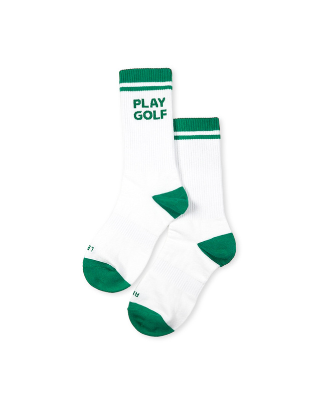 몽버디골프 DOUBLE LINE SPORT SOCKS 더블라인 로고 스포츠 발목양말 WHITE 착용컷