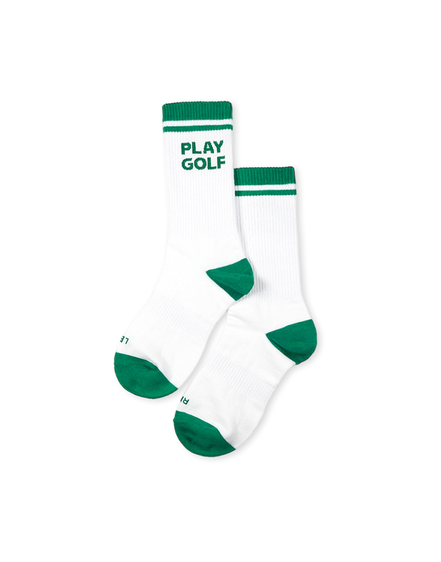 몽버디골프 DOUBLE LINE SPORT SOCKS 더블라인 로고 스포츠 발목양말 WHITE 착용컷