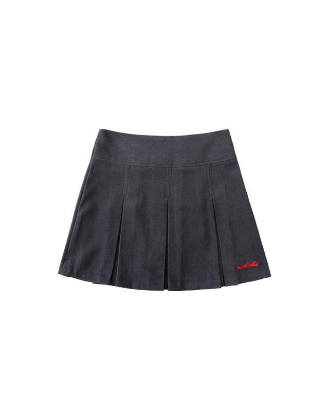 몽버디골프 SOFT TOUCH WARM PLEATS 소프트기모 자수 플리츠 스커트_D.GREY 착용컷