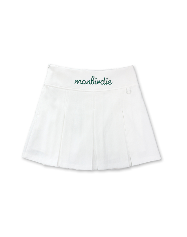 몽버디골프 SOFT TOUCH WARM PLEATS 소프트기모 자수 플리츠 스커트_WHITE 착용컷