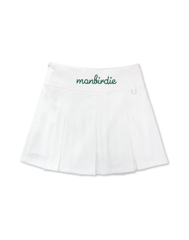 몽버디골프 SOFT TOUCH WARM PLEATS 소프트기모 자수 플리츠 스커트_WHITE 착용컷