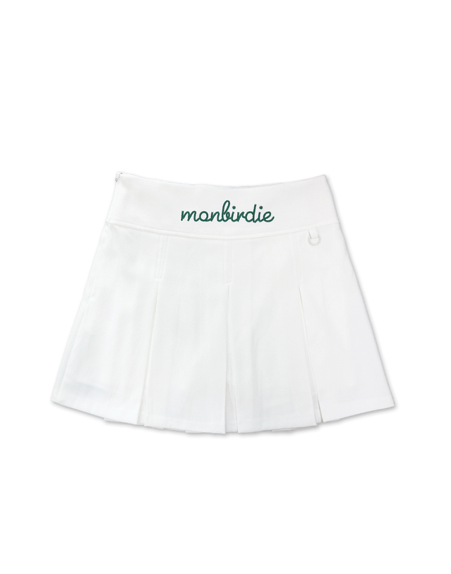 몽버디골프 SOFT TOUCH WARM PLEATS 소프트기모 자수 플리츠 스커트_WHITE 착용컷