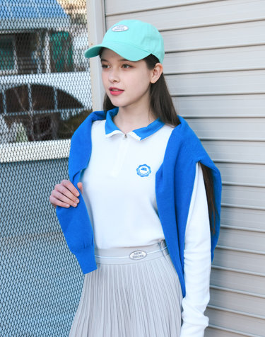 스트링 배색 반집업 티셔츠 WHITE