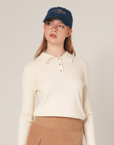 단추 골지긴팔 카라니트 IVORY