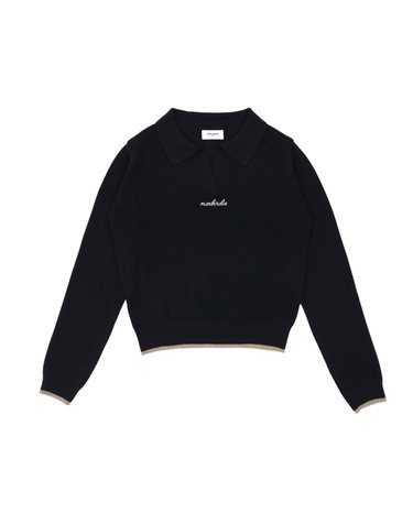 와플 소프트 오픈넥 긴팔니트 BLACK