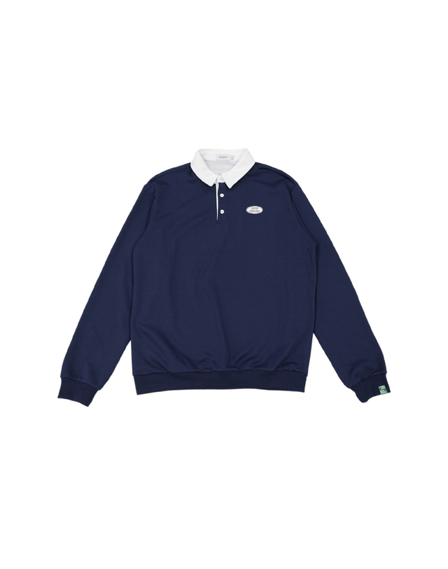 몽버디골프 MEN 와펜 럭비 맨투맨 NAVY 착용컷