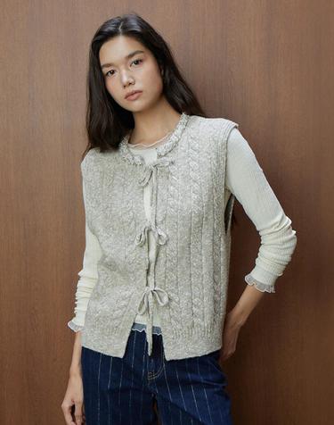 26FW 비즈 니트 베스트 세피아