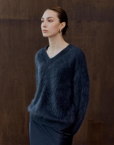 26FW 캐시미어100 브이넥 풀오버 미드나잇네이비