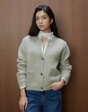 바니스뉴욕 26FW 주얼넥 가디건 카키