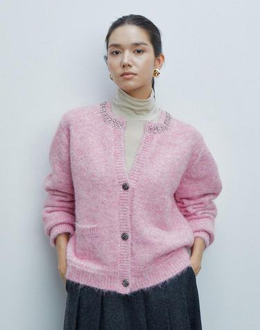 26FW 주얼넥 가디건 핑크