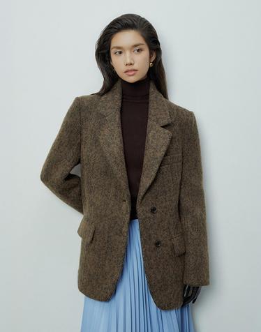 26FW 헤링본 울블렌드 퀼팅코트 브라운