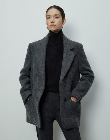 26FW 헤링본 울블렌드 퀼팅코트 차콜