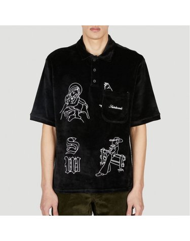 [해외직구] 26 FW 세인트우드 올오버 그래픽 자수 벨루어 폴로 셔츠 SW01609 Black