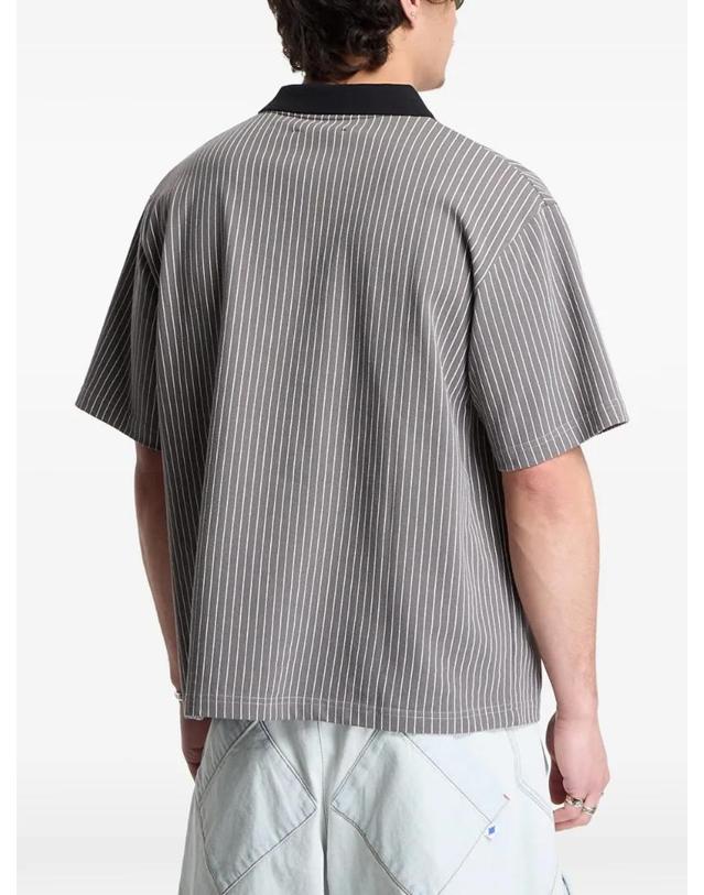 플레저 [해외직구] 26 FW 플레져스 핀스트라이프 그래픽 프린트 폴로 셔츠 P26SP033CHARCOAL TP455439972 착용컷