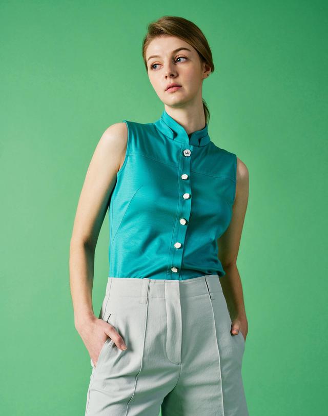 람다 골프 람다골프 람다골프 여성골프웨어 슬리브리스 블라우스 아쿠아그린 32342 착용컷