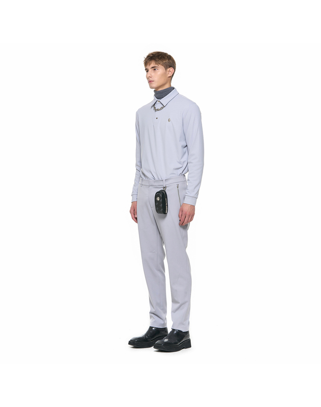 브이트웰브 ZIPPER DETAIL SLIM PANTS V11B3PT303_GY 착용컷