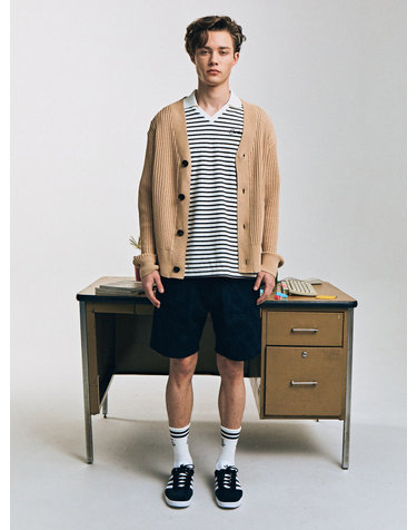 BOLD RIB-KNITTED COTTON CARDIGAN_BEIGE