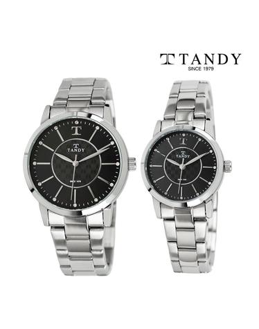 [TANDY] 탠디 시그니쳐 럭셔리 커플 메탈 손목시계(스와로브스키 식입) T-3915 블랙 남여세트